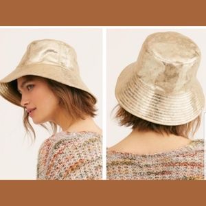 Free People NWOT Gold Metallic Bucket Hat